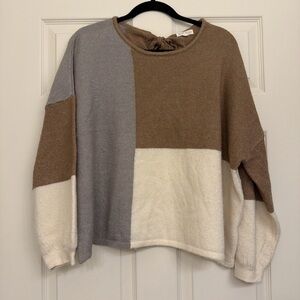 Colorblock Crewneck Sweater in Taupe, Gray, and Cream